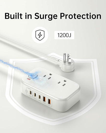 Power Strip with USB C Ports,30W USB C Charging Station,Surge Protection 1200J, 5FT Flat Extension Cord USB Charger Hub for Multiple Devices (Pearl White)
