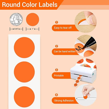 1 Inch Circle Dot Stickers 1000 PCS Color Coding Thermal Labels Dots Writable Printable Small Round Stickers for Office, Classroom, Inventory, Garage, Organizing Storage, DIY, Orange