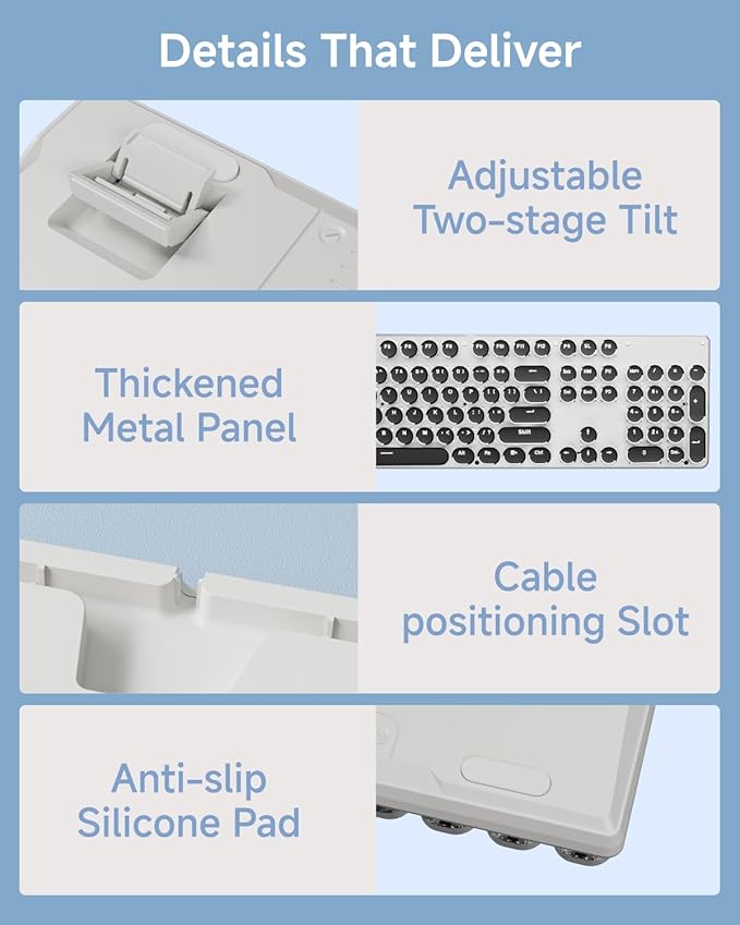 EWEADN TK950 Typewriter Keyboard Wireless Mechanical Keyboard, 104 Keys Aesthetic Typewriter Keyboards with White Backlit, Anti-Ghosting, Blue Switch Bluetooth/2.4GHz/Wired Cute keyboards-Black