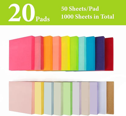 NESCCI 20 Pack Sticky Notes 3x3 Inches Sticky Note, Colorful Self-Stick Note Pads,Perfect for Office, Study, and Daily Life Organization,50 Sheets/pad
