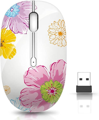 JUHOO Wireless Mouse with Nano Receiver for PC, Laptop, Notebook, Computer, MacBook, Less Noise, Portable Mobile Optical Mice.(Flower).