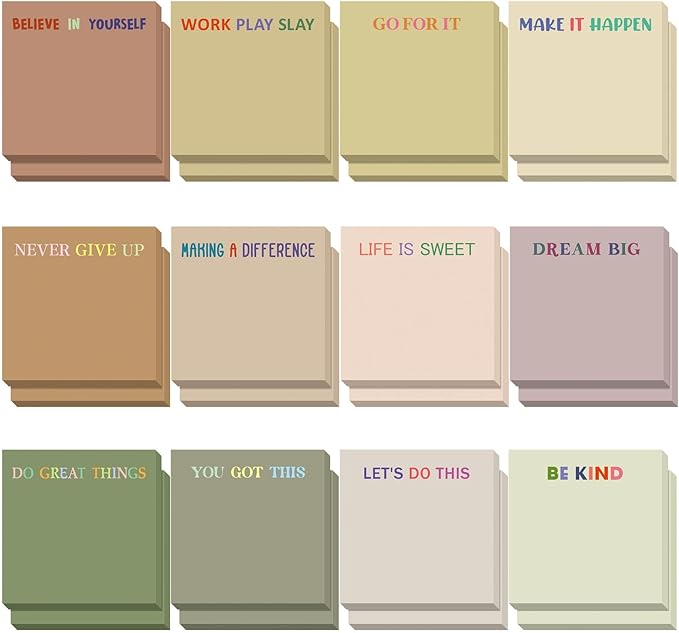 Yinder 24 Pcs Inspirational Sticky Notes Christmas Stocking Stuffers Motivational Sticky Notes Pad Employee Appreciation Gift Bulk for Teacher Nurse Coworker Office 3 x 3'' (Motivation,Boho)