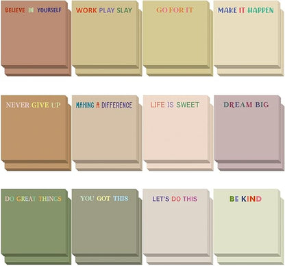 Yinder 24 Pcs Inspirational Sticky Notes Christmas Stocking Stuffers Motivational Sticky Notes Pad Employee Appreciation Gift Bulk for Teacher Nurse Coworker Office 3 x 3'' (Motivation,Boho)
