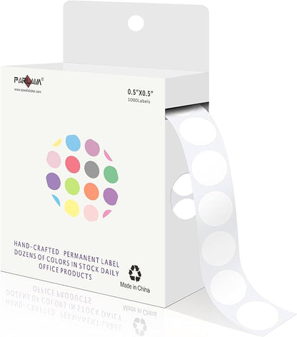 PARLAIM 1/2 Inch Circle Sticker Labels,1000 Stickers Round Color Coding Circle Dots Stickers,Roll Dot Stickers Label for Office Home Office (White)