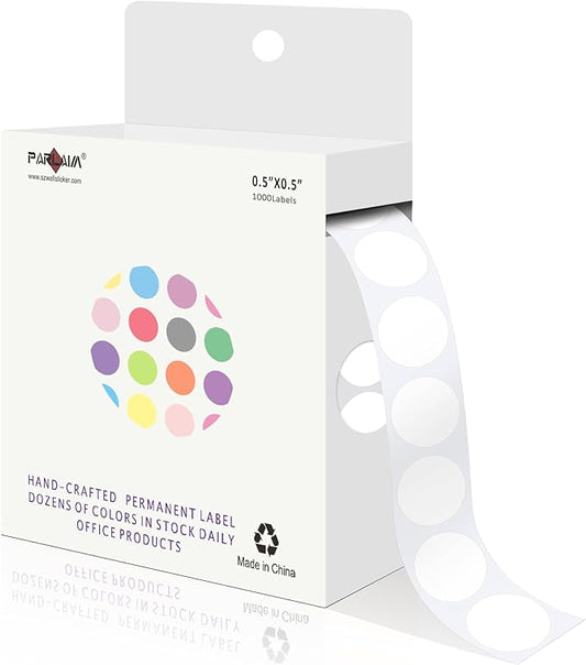 PARLAIM 1/2 Inch Circle Sticker Labels,1000 Stickers Round Color Coding Circle Dots Stickers,Roll Dot Stickers Label for Office Home Office (White)