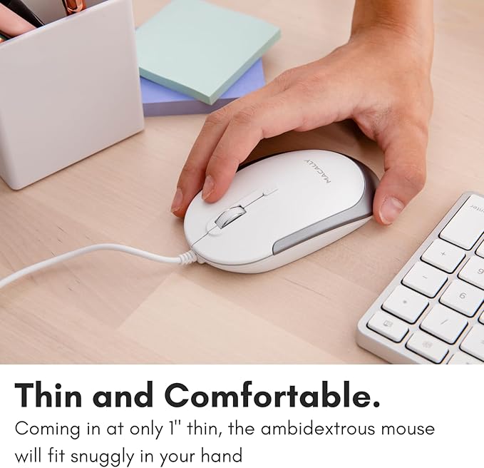 Macally Wired USB C Mouse for Mac & Windows - 3 Button & Scroll Wheel USB Type C Mouse - Comfortable Ambidextrous Design - Compact Wired Mouse with Optical Sensor & DPI Switch 800/1200/1600/2400