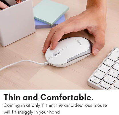 Macally Wired USB C Mouse for Mac & Windows - 3 Button & Scroll Wheel USB Type C Mouse - Comfortable Ambidextrous Design - Compact Wired Mouse with Optical Sensor & DPI Switch 800/1200/1600/2400