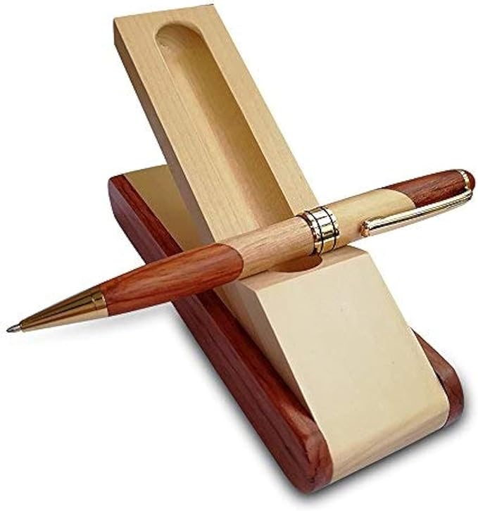 Luxury Wooden Ballpoint Pen Gift Set with Business Pen Case Display, Nice Writing Pen with Box and Gel Ink Refills Fancy Business Wood Pens Stand for Men Women Designer Cool Executive Pen