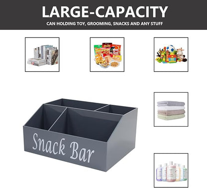 Snack Organizer for Countertop, 4 Compartments Acrylic Snack Organizer, Snack Container Holder for Kitchen Pantry Organizer and Storage-Grey