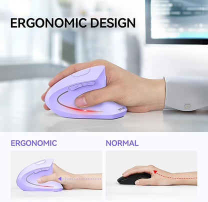 TECKNET Ergonomic Mouse, Wireless Bluetooth Vertical Mouse, 4800 DPI Optical Tracking, 6 Adjustable DPI, Quiet Clicks, 2.4GHz with USB A Receiver, 12 Months Battery, 6 Buttons, Wide Compatibility