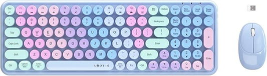 Wireless Keyboards and Mouse Combos, UBOTIE Colorful Gradient Rainbow Colored Retro Typewriter Flexible Keyboard, 2.4GHz Connection and Optical Mouse(Purple Rainbow)