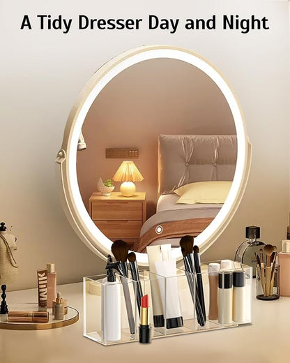 Uniclife Clear Acrylic Pen Holder for Desk, Plastic Pencil Holder Pen Organizer with 5 Compartments, Desktop Stationery Organizer for Office Home School, Vertical Makeup Brush Holder, 11.3" x 3" x 4"