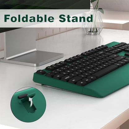 Wireless Keyboard and Mouse Combo, Ergonomic Keyboard with Wrist Rest and Mouse, 2.4Ghz Wireless Connection, Compatible with PC/Laptop/Windows/Mac for Home and Office Use (Black Green)