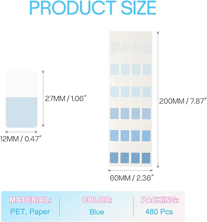 PATIKIL Clear Index Sticky Tabs, 480 Pcs Small Transparent Sticky Notes Bookmarks Planner Stickers Page Tabs for Office Notebooks File Folder Ledger Book, Gradient Blue