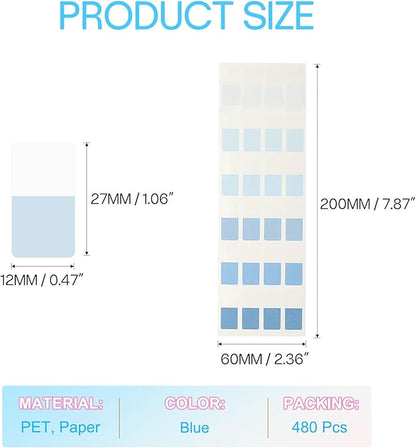 PATIKIL Clear Index Sticky Tabs, 480 Pcs Small Transparent Sticky Notes Bookmarks Planner Stickers Page Tabs for Office Notebooks File Folder Ledger Book, Gradient Blue