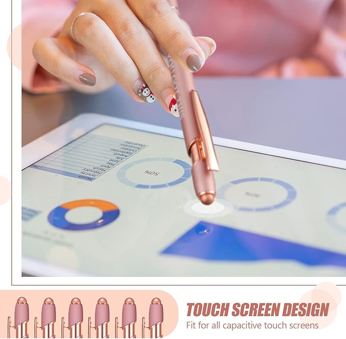 Zonon 12 Pcs Inspirational Pens Bulk Funny Ballpoint Pen with Stylus Tip Motivational Gifts for Christmas Teacher Coworkers Nurse School Office Supplies(Rose Gold,Boss Lady)