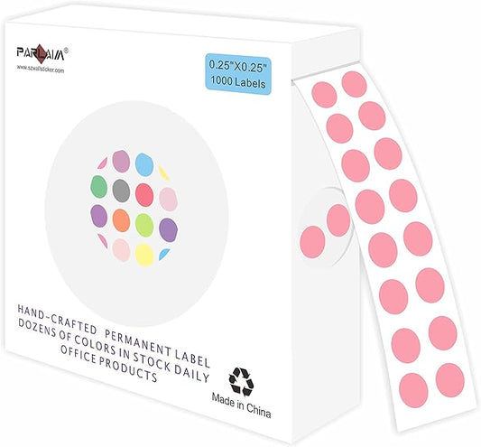 PARLAIM 1000 PCS Color Coding Labels Circle Dot Stickers,1/4 Inch Roll Colorful Coding Label Sticker for Office,Student Classroom (Pink)