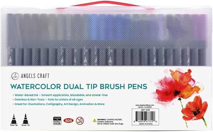 72-Color Watercolor Dual Tip Brush & Fine Tip Pens - Ideal for Painting, Illustration, Journaling, Calligraphy & Design - Water Based Ink, Non-Toxic, Water-Based Ink