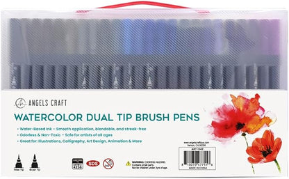 72-Color Watercolor Dual Tip Brush & Fine Tip Pens - Ideal for Painting, Illustration, Journaling, Calligraphy & Design - Water Based Ink, Non-Toxic, Water-Based Ink