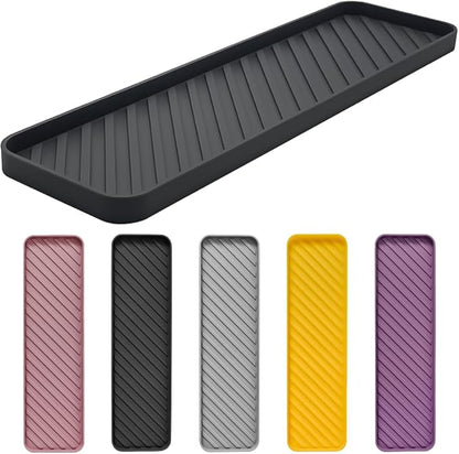 Silicone Organizer Tray for Kitchen Sinks and Bathrooms. Dishwasher-Safe, Non-Slip Countertop Tray, Bathroom Drawer Organizer Trays. Perfect for Makeup & Trinkets (Dark Gray L 1PC)