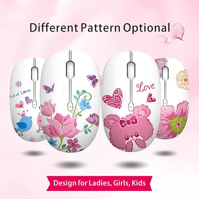 TENMOS M101 Wireless Mouse Cute Silent Computer Mice with USB Receiver, 2.4G Optical Wireless Travel Mouse 1600 DPI for Laptop, Notebook, PC, Computer (Butterfly)