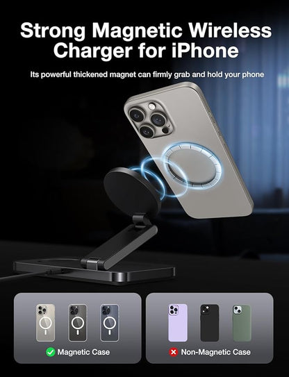 3 in 1 Charging Station for Apple/iPhone Apple Watch Charging Station/Magsafe with Wireless Charger Stand/iPhone Watch Charger Station/Wireless Charger for iPhone 16/15/14/13/12, Apple Watch, AirPods