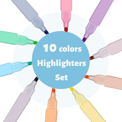 Highlighters,10Pcs Bible Highlighters,Chisel Tip Bible Markers,Pastel Purple Highlighter for Journaling Planner Notes School Supplies, assorted colors no bleed Pens