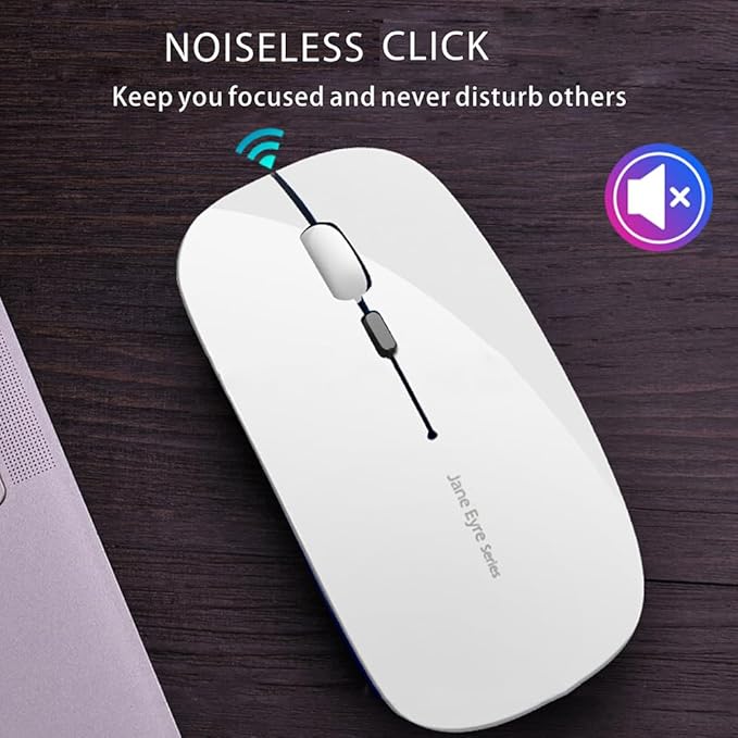 Uciefy Q5 Slim Rechargeable Wireless Mouse, 2.4G Portable Optical Silent Ultra Thin Wireless Computer Mouse with USB Receiver and Type C Adapter, Compatible with PC, Laptop, Notebook, Desktop White