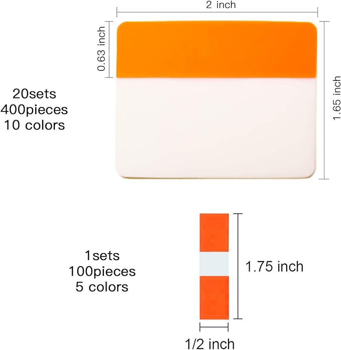 500 Pieces Tabs 2 Inch Sticky Index Tabs, Writable and Repositionable File Tabs Flags Colored Page Markers Labels for Reading Notes, Books and Classify Files, 21 Sets 10 Colors (Index Tabs)