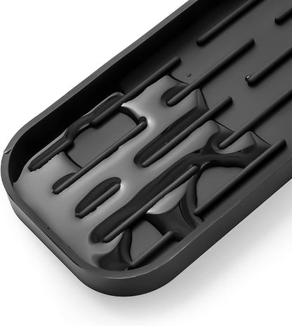 Silicone Kitchen Sink Organizer Tray for Multiple Usage,Eco-Friendly Sponges Holder for Kitchen Bathroom Counter or Sink,Dish Soap Dispenser,Scrubber,Bottle,Cup (Black, 12"×4")