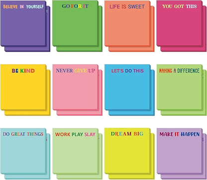 Yinder 24 Pcs Inspirational Sticky Notes Christmas Stocking Stuffers Motivational Sticky Notes Pad Employee Appreciation Gift Bulk for Teacher Nurse Coworker Office 3 x 3'' (Motivational,Bright Color)