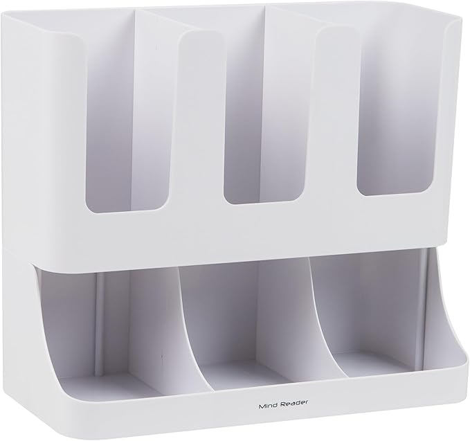 Mind Reader 6 Compartment Upright Breakroom Coffee Condiment and Cup Storage Organizer, White