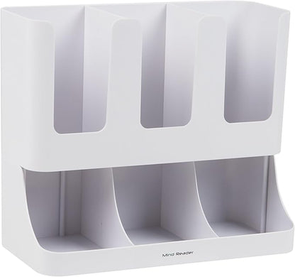Mind Reader 6 Compartment Upright Breakroom Coffee Condiment and Cup Storage Organizer, White