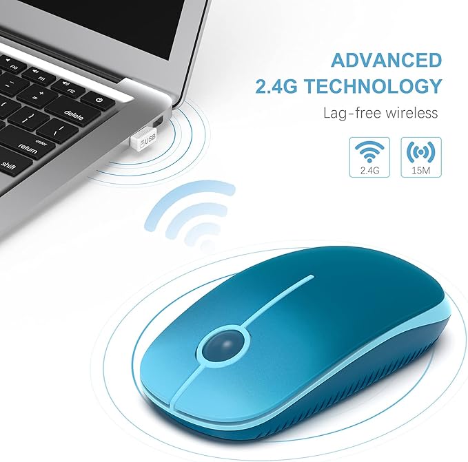 VssoPlor Wireless Mouse, 2.4G Slim Portable Computer Laptop Mouse with Nano Receiver Quiet Silent Optical Mice for Notebook, PC, Laptop, Computer-Gradient Blue