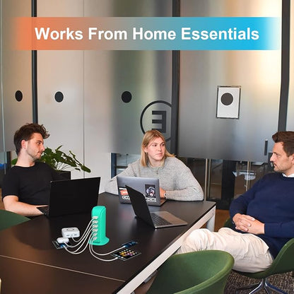 USB Charger Block Upoy, Charging Station for Multiple Devices Apple, USB Hub Power Strip Multiple Ports, Power Block Adapter for Phone, Tablet, Ear Buds, C Charger Block with 5ft Extension Cord