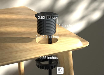 Desktop Power Grommet,2-inch Hole,10ft Cord,20W USB C Fast Charging Station,Round Recessed Outlet,2-USB Port,Flush Mount,Flat Plug,Black