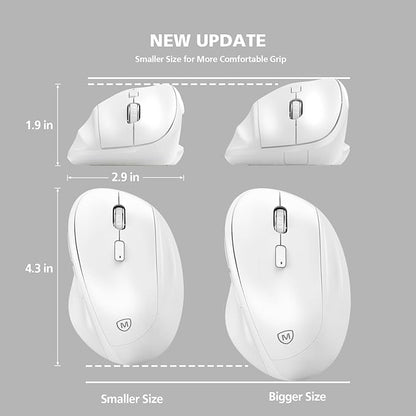 Ergonomic Wireless Mouse 2025 New Updated Smaller with USB-A Receiver for PC Computer, Laptop and Desktop, Ergo Mouse Vertical with Silent Clicks Long Battery Life, Up to 1600 DPI, White