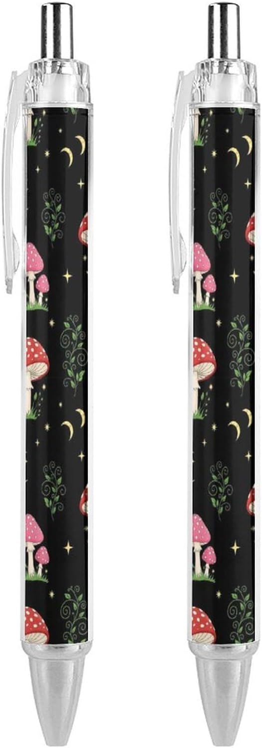 Smooth Writing Ballpoint Pens, Retractable 0.5mm Point Black Ink, Frog Mushroom Ball Pens Office Supplies 2 Pcs