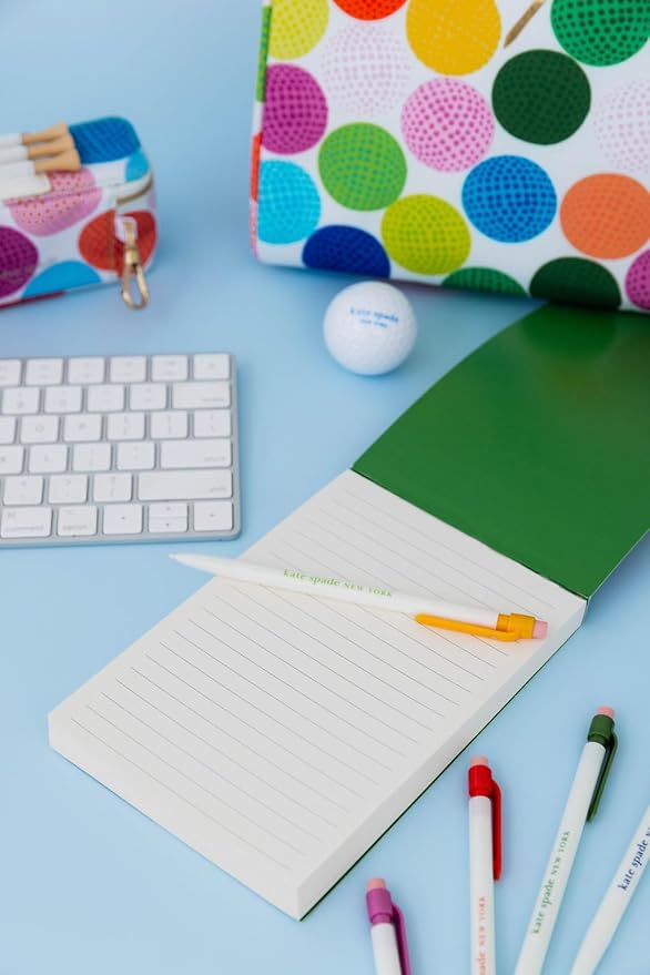 kate spade new york Notepad, Paper Pad with 100 Blank Sheets, 7" x 4.75" Small Writing Pad for Desktop Notes, Mini Golf