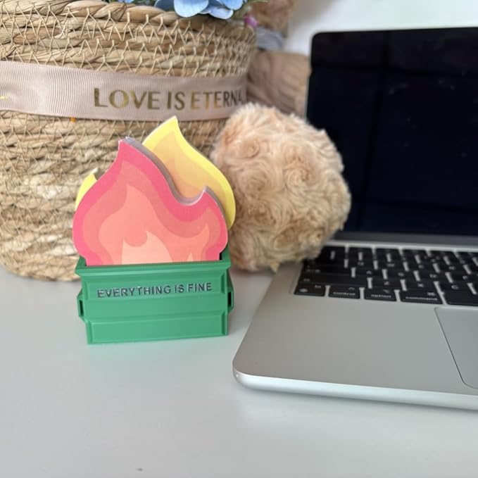 Garbage Can Fire Sticky Notes Office Supplies Flame Notepads Desk Accessories Funny White Elephant Gifts for Coworker Boss Teacher Women Men Adult 300 Sheets