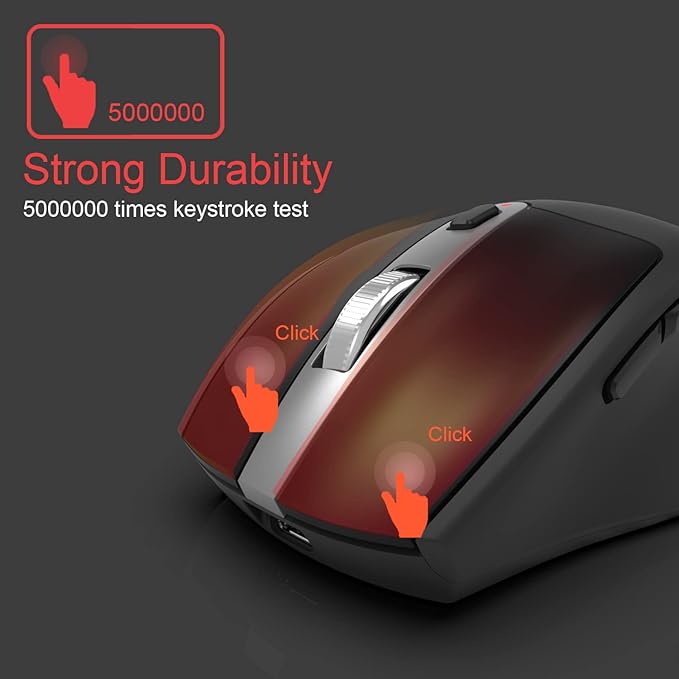 Arteck Wireless Mouse, 2.4G USB Wireless Ergonomic Optical Mouse, with Nano USB Receiver Silent Clicking Side Switch Buttons for Computer/Desktop/PC/Laptop and Windows 11/10 Rechargeable Battery