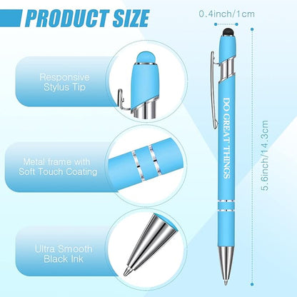 Zonon 12 Pcs Inspirational Pens Bulk Funny Ballpoint Pen with Stylus Tip Motivational Gifts for Christmas Teacher Coworkers Nurse School Office Supplies(Pastel Colors,Classic Style)