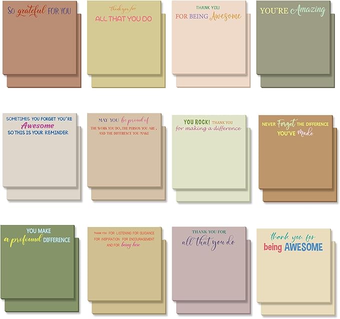 Yinder 24 Pcs Employee Appreciation Sticky Notes Xmas Gift Bulk Motivation Note Pads Mini Inspirational Note Gift for Teacher Nurse Staff Coworker Office Supply 3 x 3'' (Appreciation,Boho)