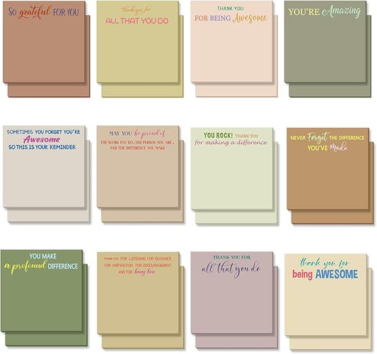 Yinder 24 Pcs Employee Appreciation Sticky Notes Xmas Gift Bulk Motivation Note Pads Mini Inspirational Note Gift for Teacher Nurse Staff Coworker Office Supply 3 x 3'' (Appreciation,Boho)