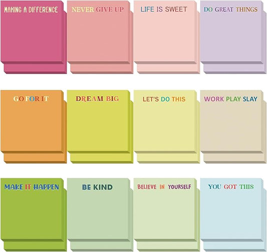 Yinder 24 Pcs Inspirational Sticky Notes Christmas Stocking Stuffers Motivational Sticky Notes Pad Employee Appreciation Gift Bulk for Teacher Nurse Coworker Office 3 x 3'' (Motivational,Macaroon)