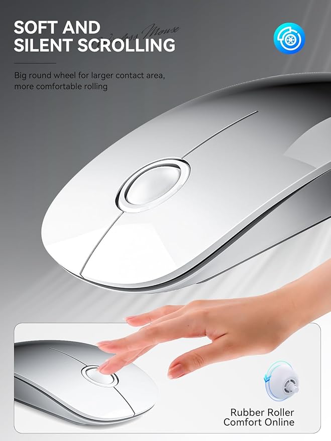 RAPIQUE Bluetooth Wireless Mouse - (BT5.1+USB) Dual Connectivity, Quiet Click, Low Power, and 1600 DPI, Portable Cordless Mouse for Laptop, MacBook Pro/Air, iPad (White to Black)