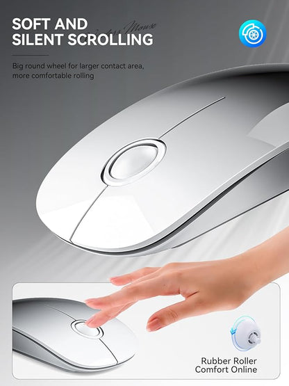 RAPIQUE Bluetooth Wireless Mouse - (BT5.1+USB) Dual Connectivity, Quiet Click, Low Power, and 1600 DPI, Portable Cordless Mouse for Laptop, MacBook Pro/Air, iPad (White to Black)