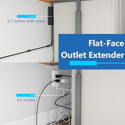 LIDER Flat-Face Outlet Extender with 3 Receptacles, Ultra-Thin Wall Plate Plug with Cord Extender and 3-Outlet Power Strip, 3ft Cord, LWE3-315-BK, ETL-Listed, Black