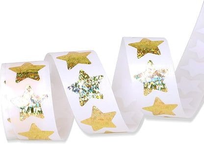 1" Small Holographic Glitter Star Stickers for Kids Reward, 500 Pcs Foil Tiny Star Metallic Stickers Roll for Wall, Crafts and Classroom Teachers