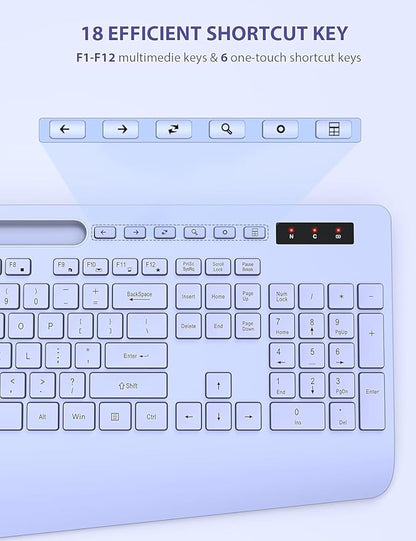 SABLUTE Wireless Keyboard and Mouse, Wrist Rest, Phone Holder, Batteries Included, 2.4G Lag-Free Ergonomic Keyboards Mouse Combo, Silent Keyboard Cordless Set for Computer, Laptop, PC, Windows, Purple